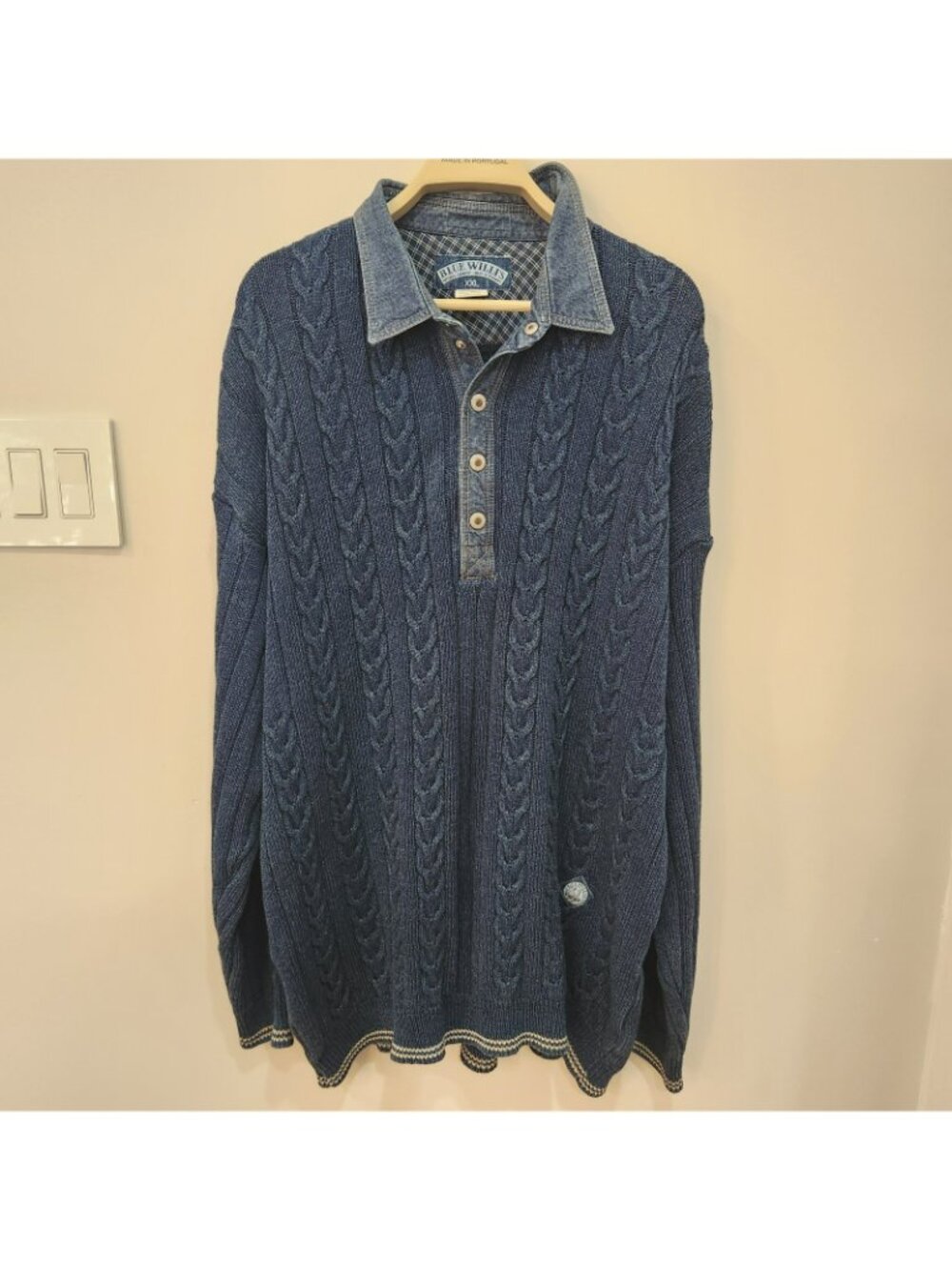 Vintage Blue Willis 1/4 Snap Pullover Mens XXL Cable Knit Fisherman Sweater